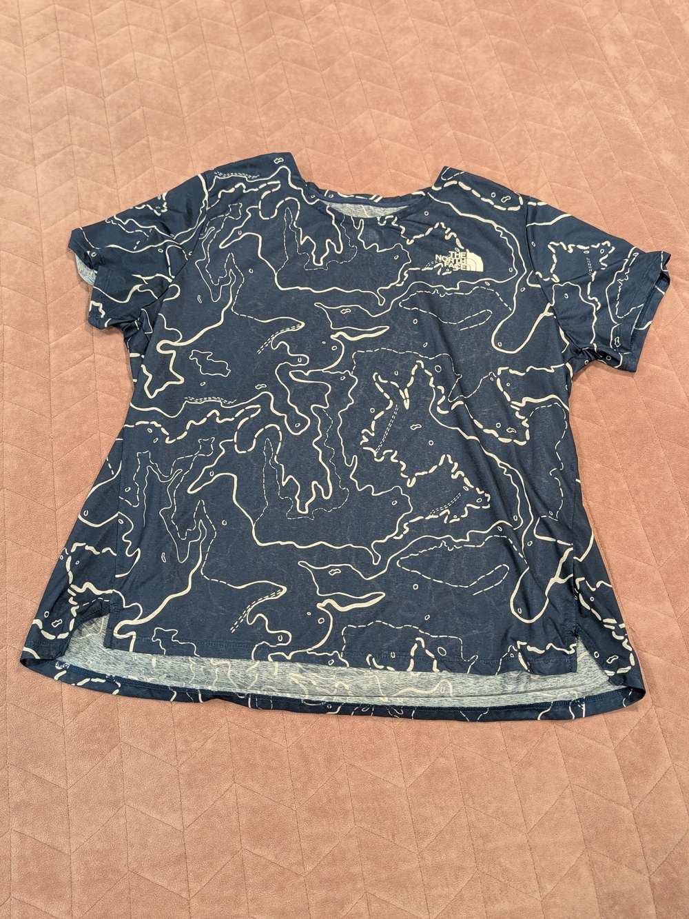 The North Face Navy Tee with White Topographic Print, Size XL